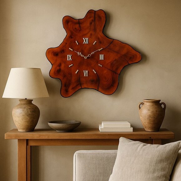 Vintage Live Edge Cypress Wall Clock – Natural Wood Slab Clock, Rustic 1970s Dec - Picture 1 of 12